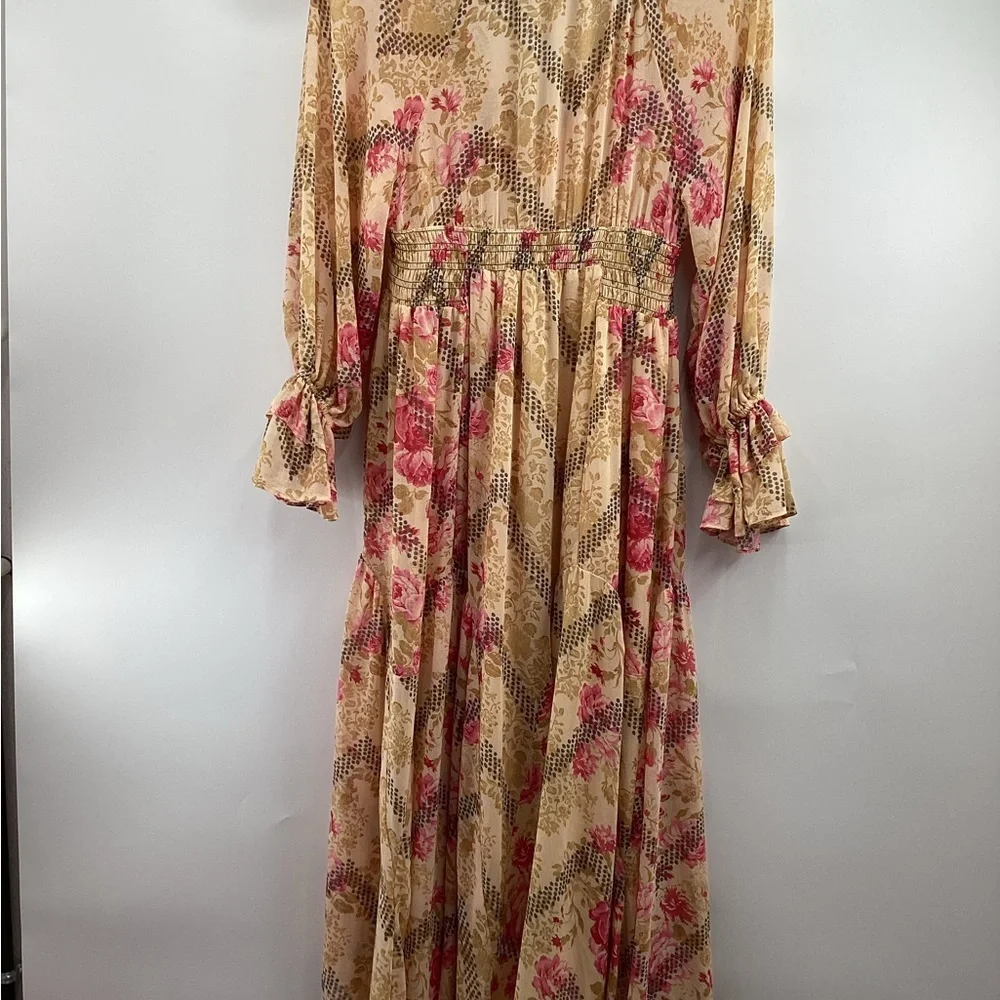 Free People Lena Printed Ethereal Billowy Ruffles Midi Dress